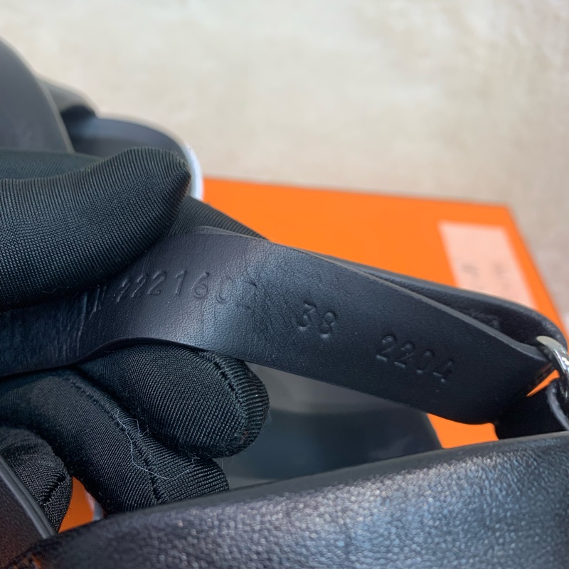 Hermes 愛女士 黑白色 魔術貼 增高涼鞋 38號(XC285)-12