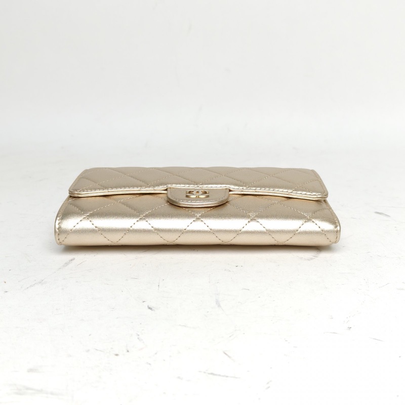 CHANEL 金色羊皮18開金扣CF長款三折口蓋錢包18cm-3