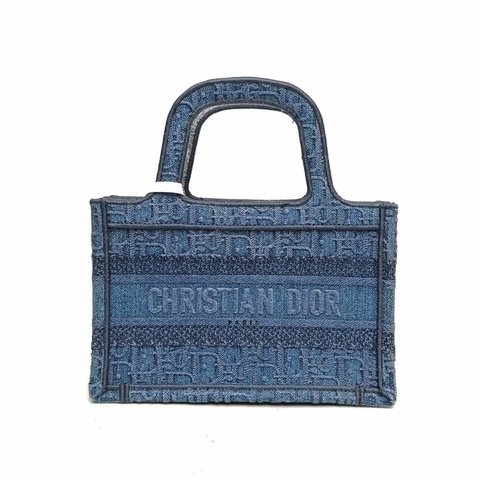 DIOR BookTote迷你藍色帆布2019Oblique印花字母刺繡