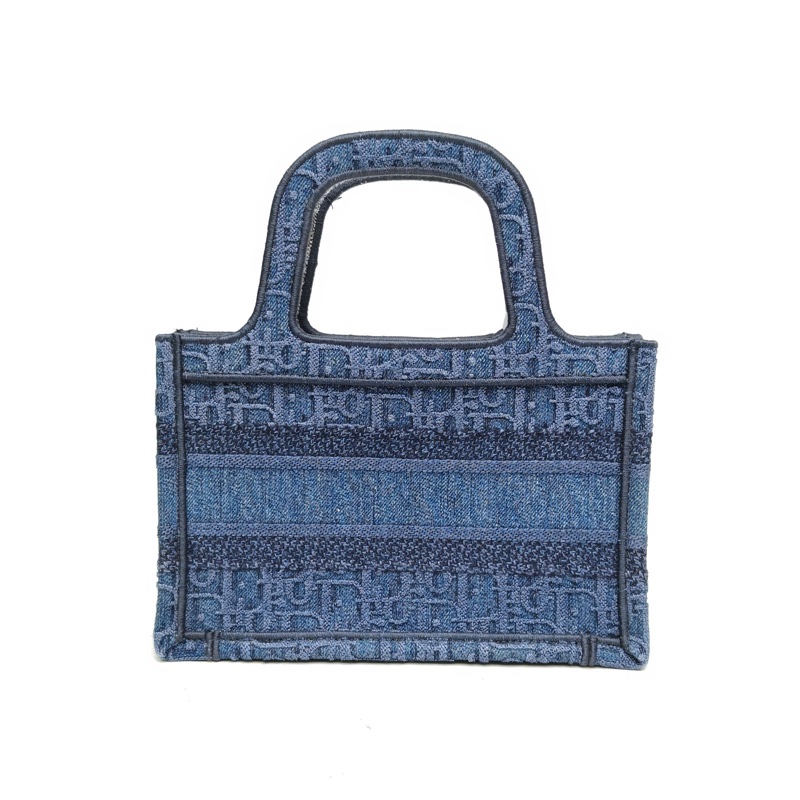 DIOR BookTote迷你藍色帆布2019Oblique印花字母刺繡-2