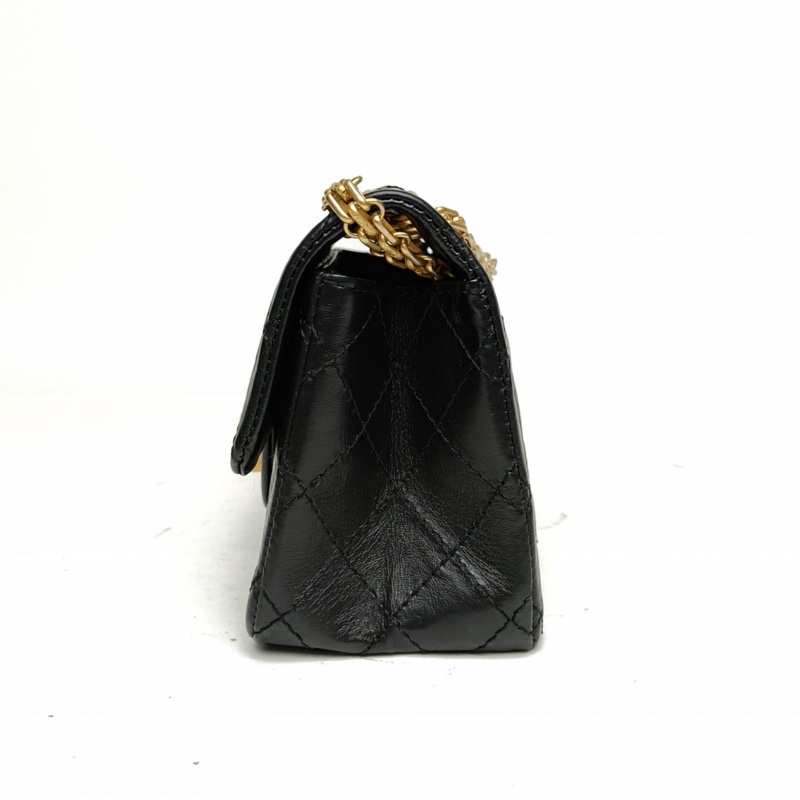 CHANEL 2.55口蓋包迷你20cm黑色牛皮30開金扣-1