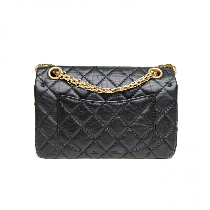 CHANEL 2.55口蓋包迷你20cm黑色牛皮30開金扣-2