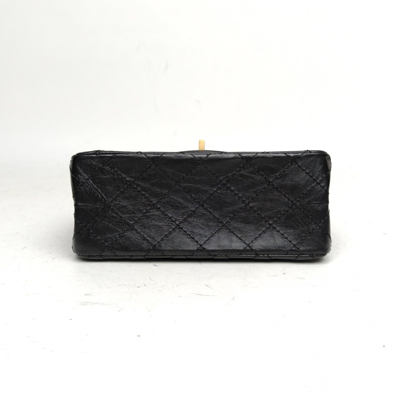 CHANEL 2.55口蓋包迷你20cm黑色牛皮30開金扣-3