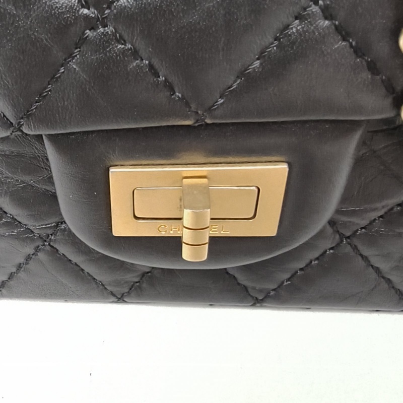 CHANEL 2.55口蓋包迷你20cm黑色牛皮30開金扣-4