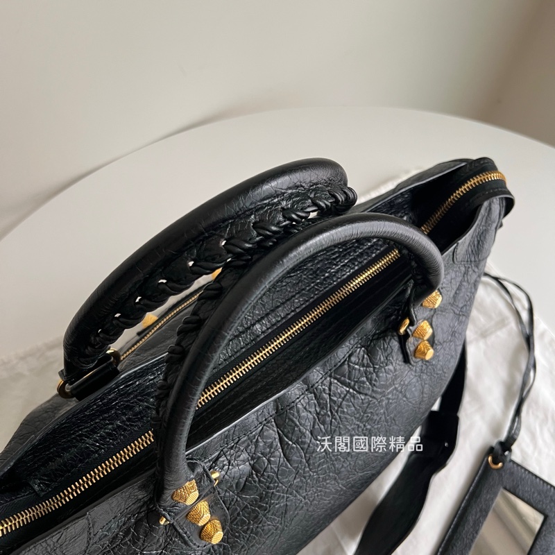 Balenciaga City中號 黑金機車包-2