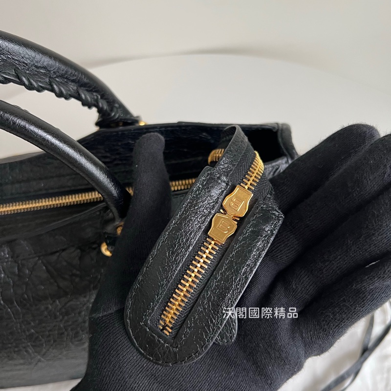 Balenciaga City中號 黑金機車包-3