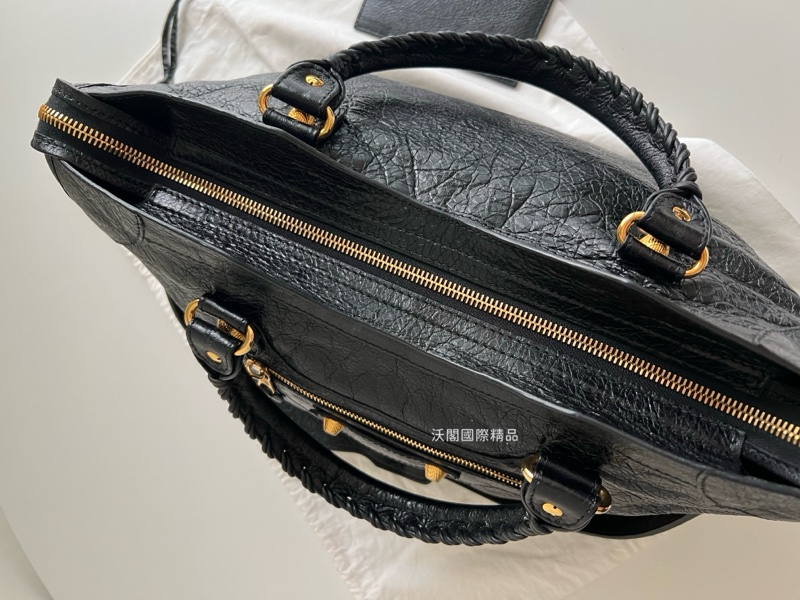 Balenciaga City中號 黑金機車包-7