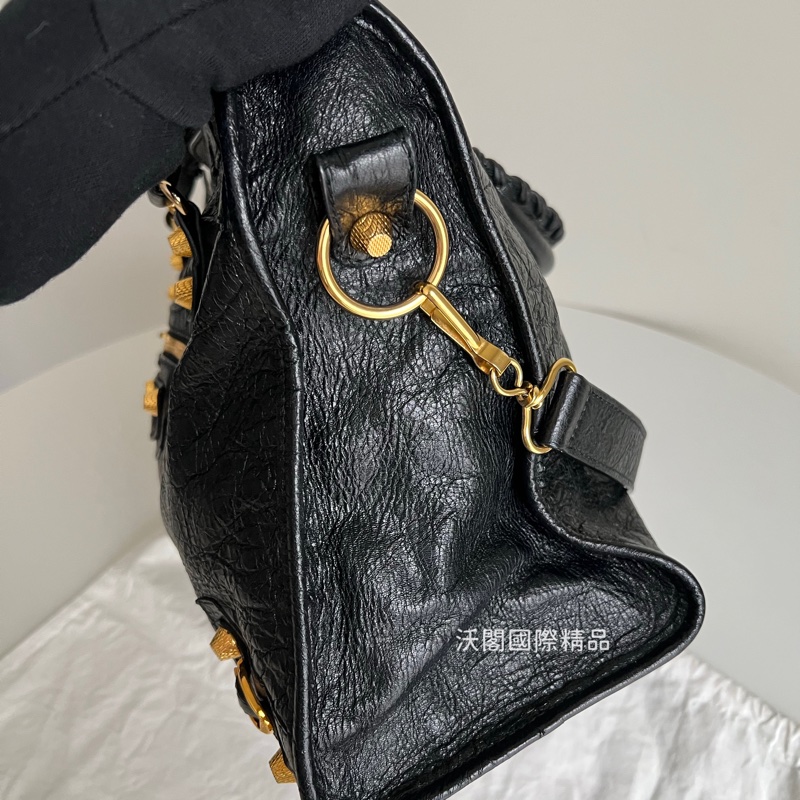 Balenciaga City中號 黑金機車包-9