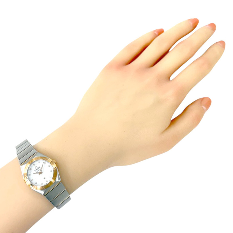 歐米茄腕錶,不鏽鋼 795-1001 石英女錶,一年保修,二手歐米茄,12 顆鑽石,珍珠母貝錶盤-1