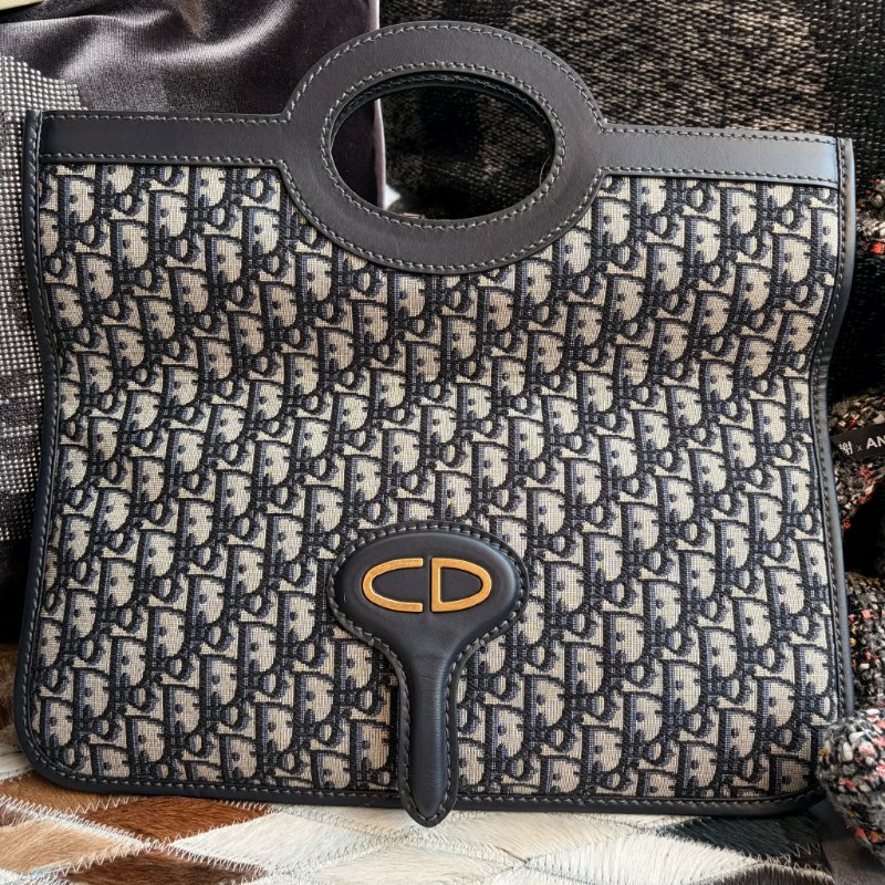 DIOR 緹花布手拿包 藍色-2