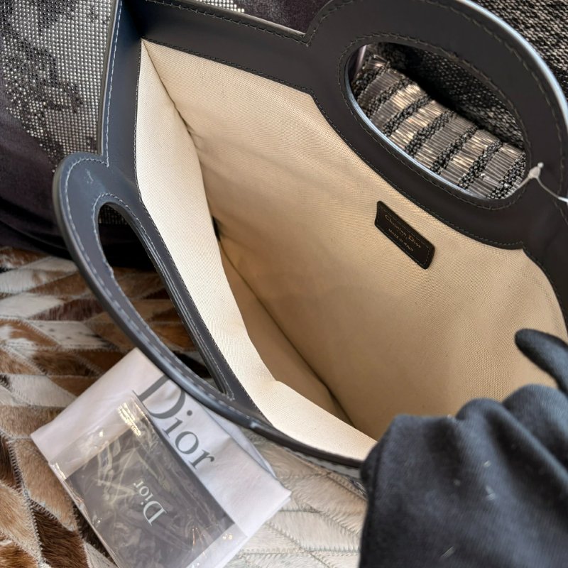 DIOR 緹花布手拿包 藍色-3