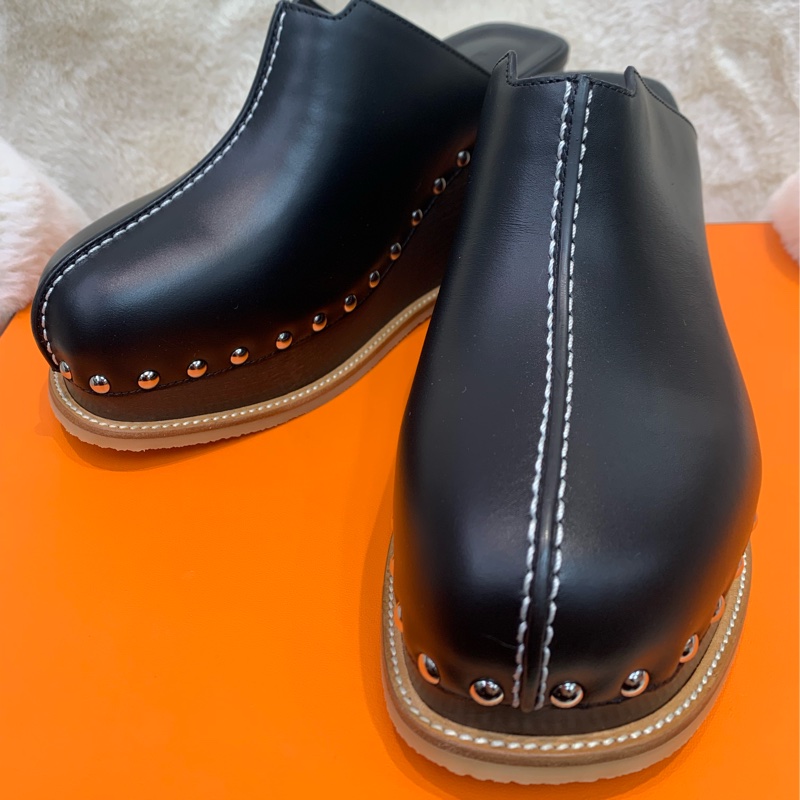 Hermes 愛馬士 木屐拖鞋增高黑色/棕色 37 (XC284)-0