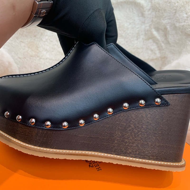 Hermes 愛馬士 木屐拖鞋增高黑色/棕色 37 (XC284)-7