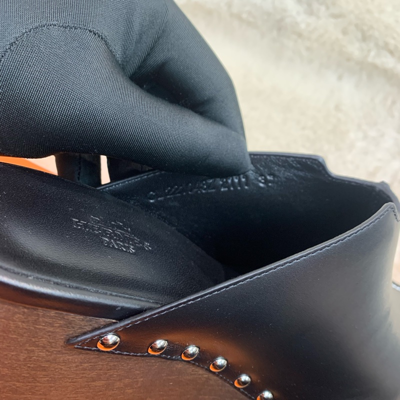 Hermes 愛馬士 木屐拖鞋增高黑色/棕色 37 (XC284)-13