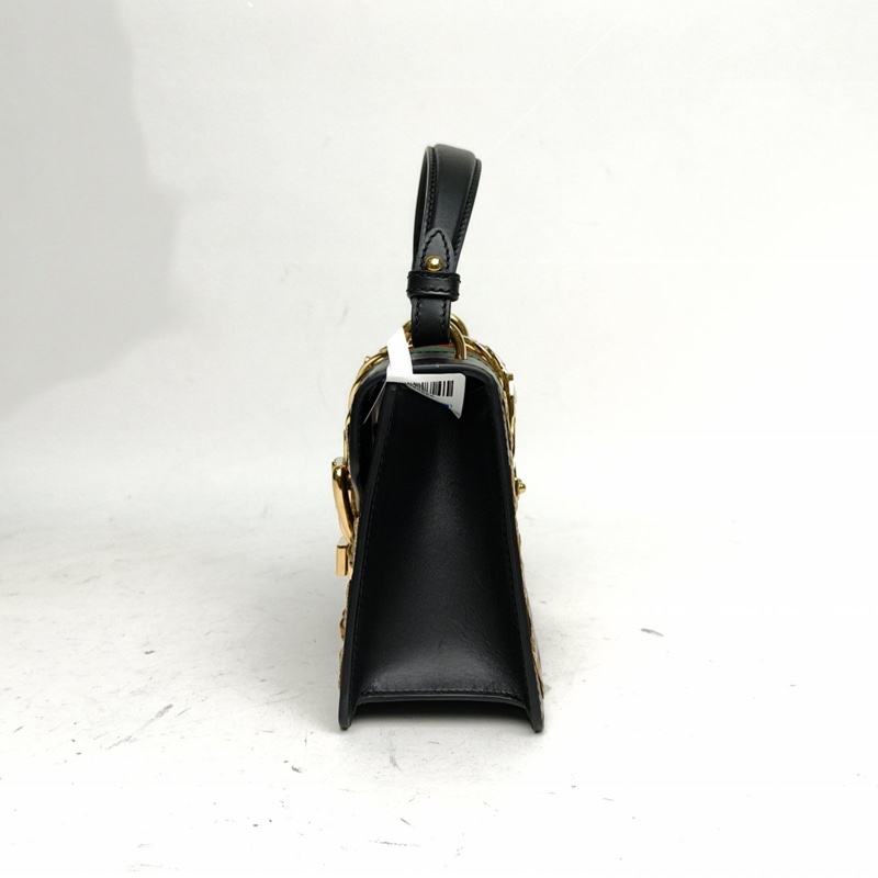 GUCCI Sylvie塞爾維亞絲帶包Mini金屬蝴蝶獅頭黑色牛皮金扣-1