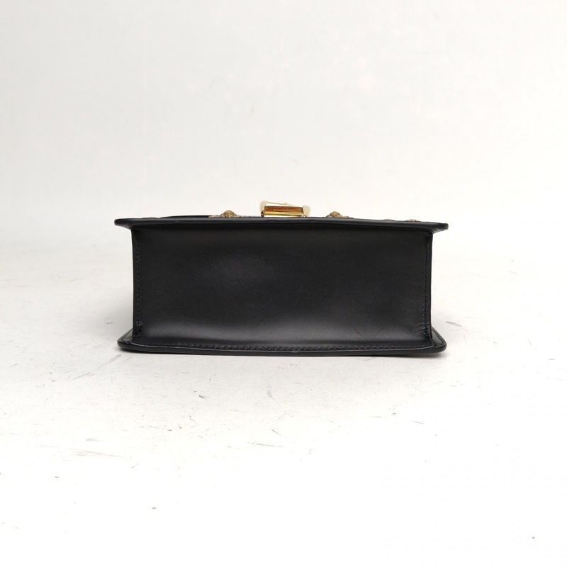 GUCCI Sylvie塞爾維亞絲帶包Mini金屬蝴蝶獅頭黑色牛皮金扣-3