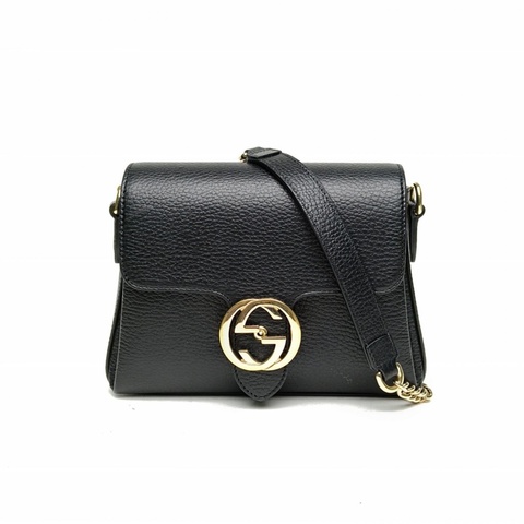 GUCCI Interlock風琴包小號20黑色牛皮金扣