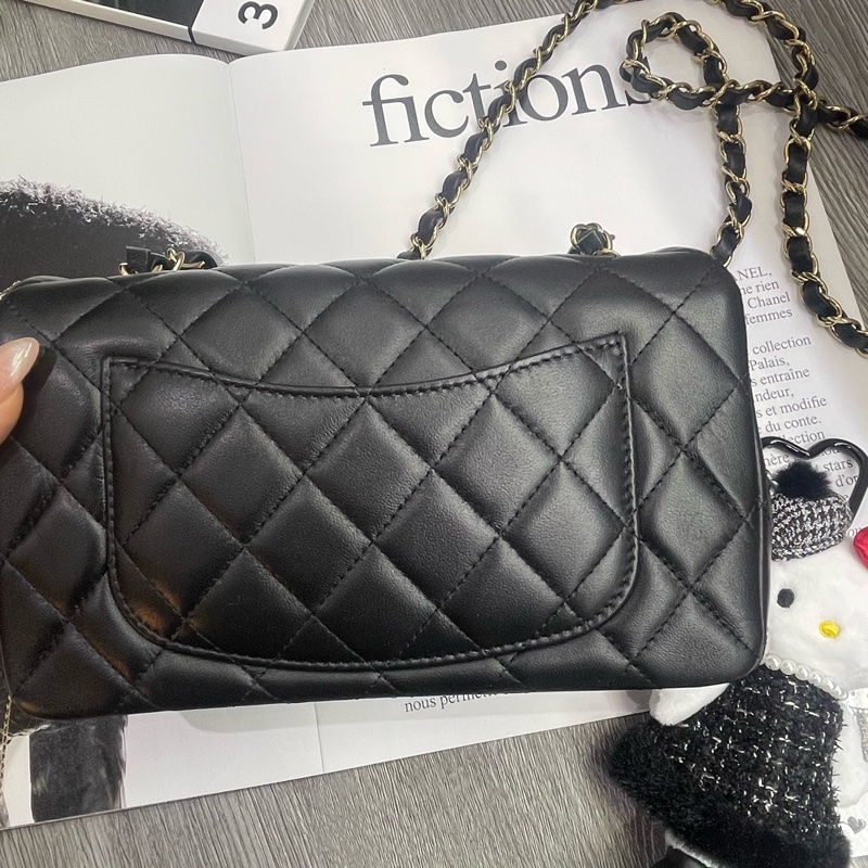 全新有票據🎫香奈兒Cf mini 經典款黑金扣-1