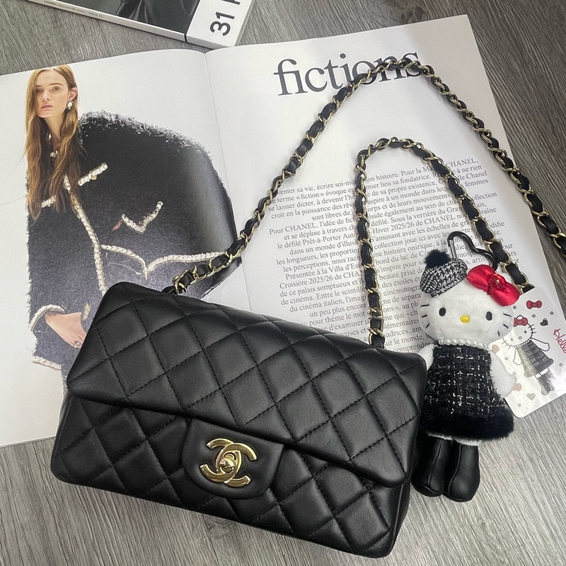 全新有票據🎫香奈兒Cf mini 經典款黑金扣-5