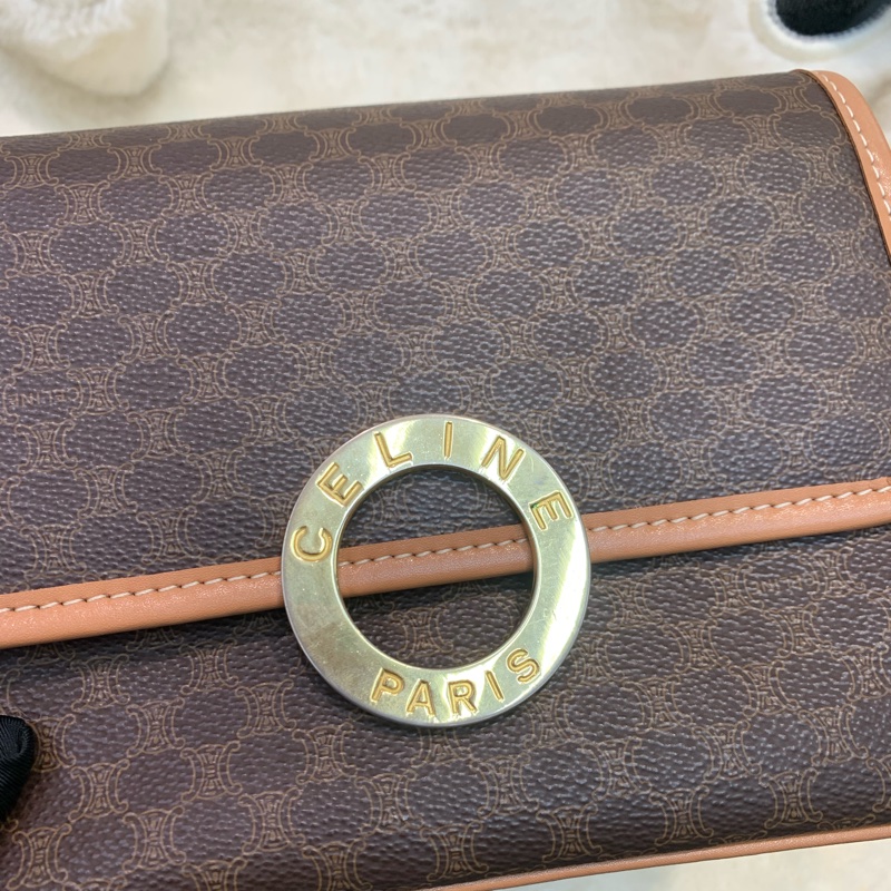 Celine 賽琳 地球黃金扣 啡色 老花斜背包 (XA374)已換皮-7