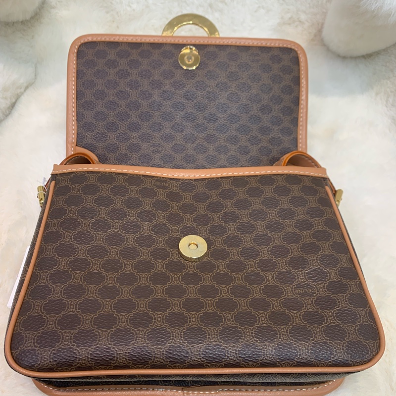 Celine 賽琳 地球黃金扣 啡色 老花斜背包 (XA374)已換皮-8