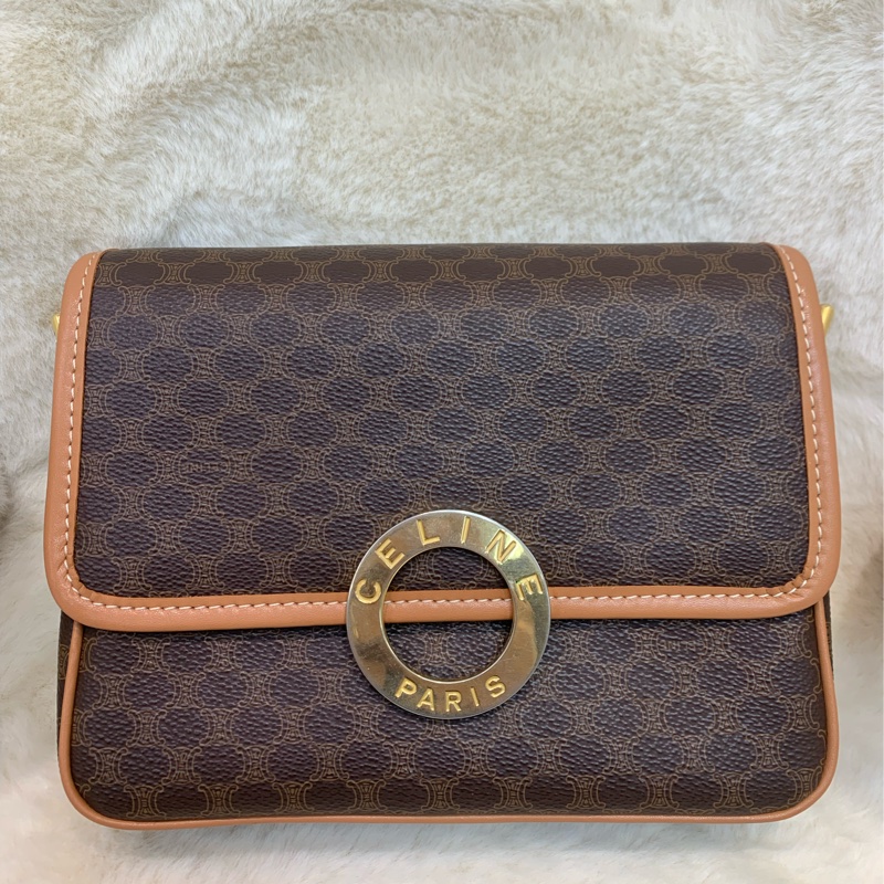 Celine 賽琳 地球黃金扣 啡色 老花斜背包 (XA374)已換皮-9