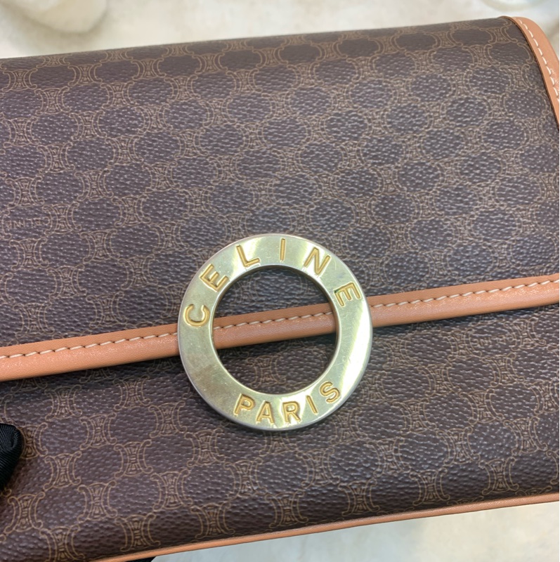 Celine 賽琳 地球黃金扣 啡色 老花斜背包 (XA374)已換皮-10