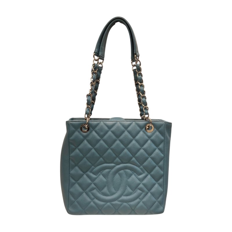 CHANEL 香奈兒 PST 肩背托特包 荔枝牛皮 藍色 銀釦-0
