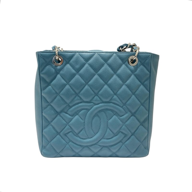 CHANEL 香奈兒 PST 肩背托特包 荔枝牛皮 藍色 銀釦-1