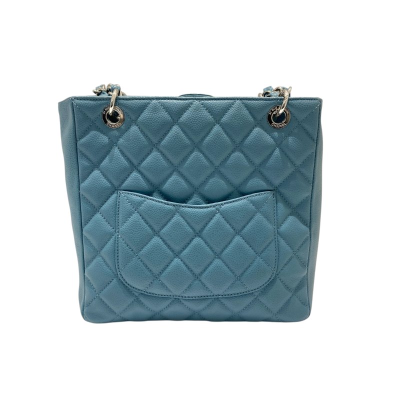 CHANEL 香奈兒 PST 肩背托特包 荔枝牛皮 藍色 銀釦-2