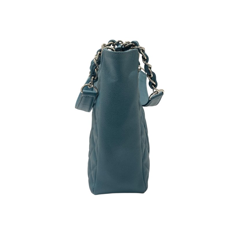 CHANEL 香奈兒 PST 肩背托特包 荔枝牛皮 藍色 銀釦-3