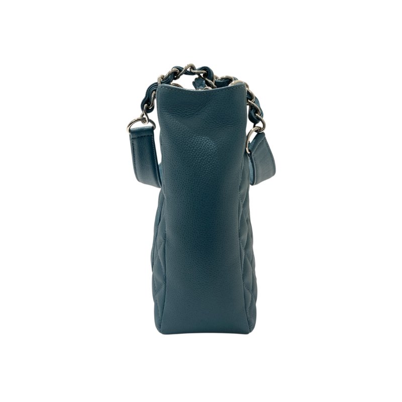 CHANEL 香奈兒 PST 肩背托特包 荔枝牛皮 藍色 銀釦-4