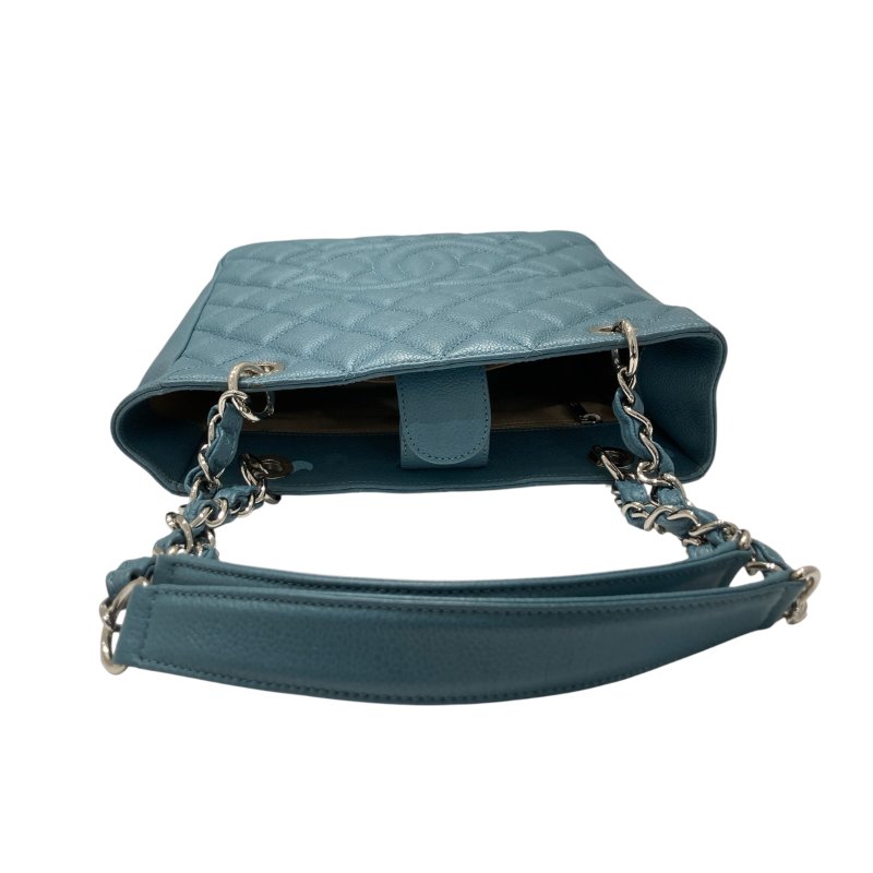 CHANEL 香奈兒 PST 肩背托特包 荔枝牛皮 藍色 銀釦-6