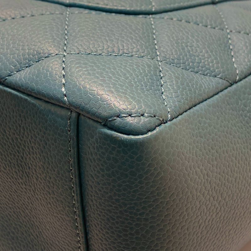 CHANEL 香奈兒 PST 肩背托特包 荔枝牛皮 藍色 銀釦-10