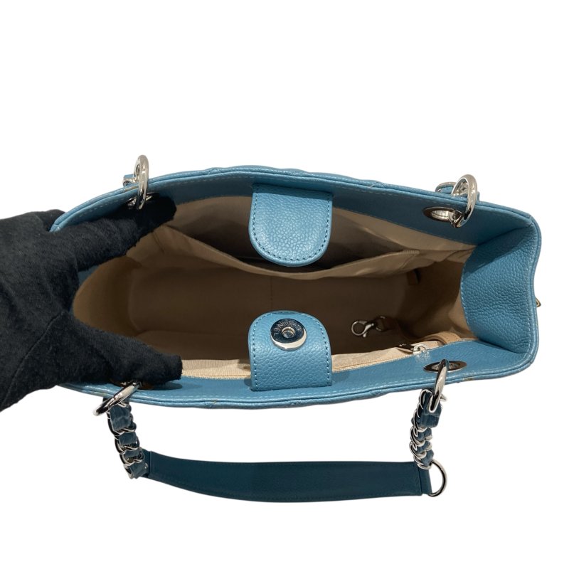 CHANEL 香奈兒 PST 肩背托特包 荔枝牛皮 藍色 銀釦-11