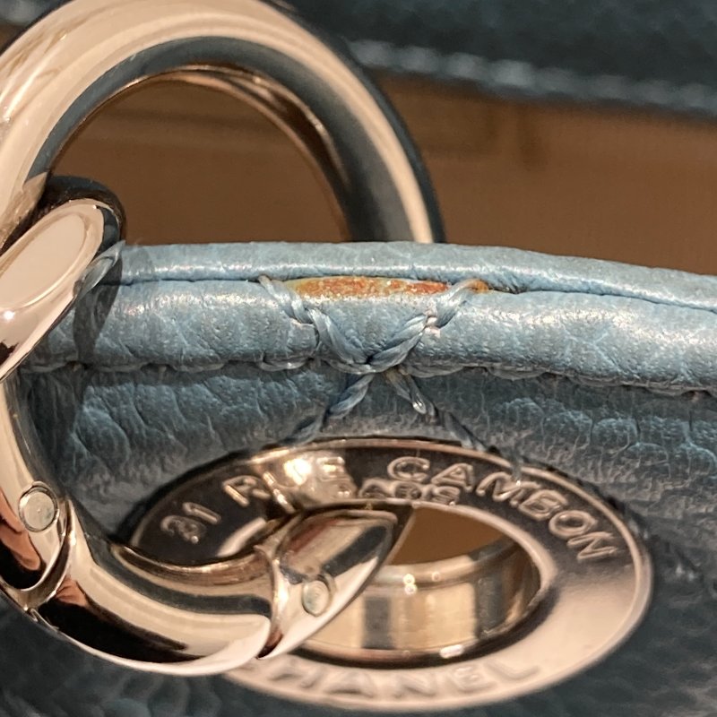 CHANEL 香奈兒 PST 肩背托特包 荔枝牛皮 藍色 銀釦-18