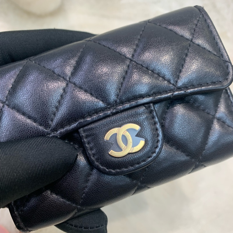 Chanel 香奈兒 黑色 經典CF 金扣 羊皮卡包-12