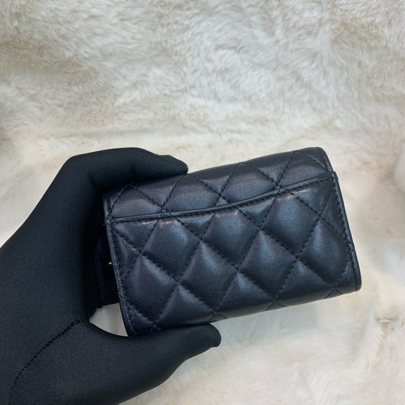 Chanel 香奈兒 黑色 經典CF 金扣 羊皮卡包-13