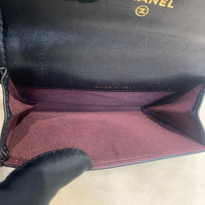 Chanel 香奈兒 黑色 經典CF 金扣 羊皮卡包-17