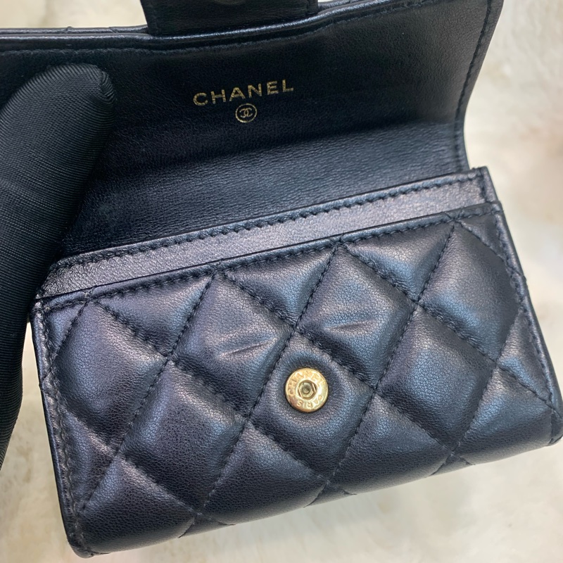 Chanel 香奈兒 黑色 經典CF 金扣 羊皮卡包-20