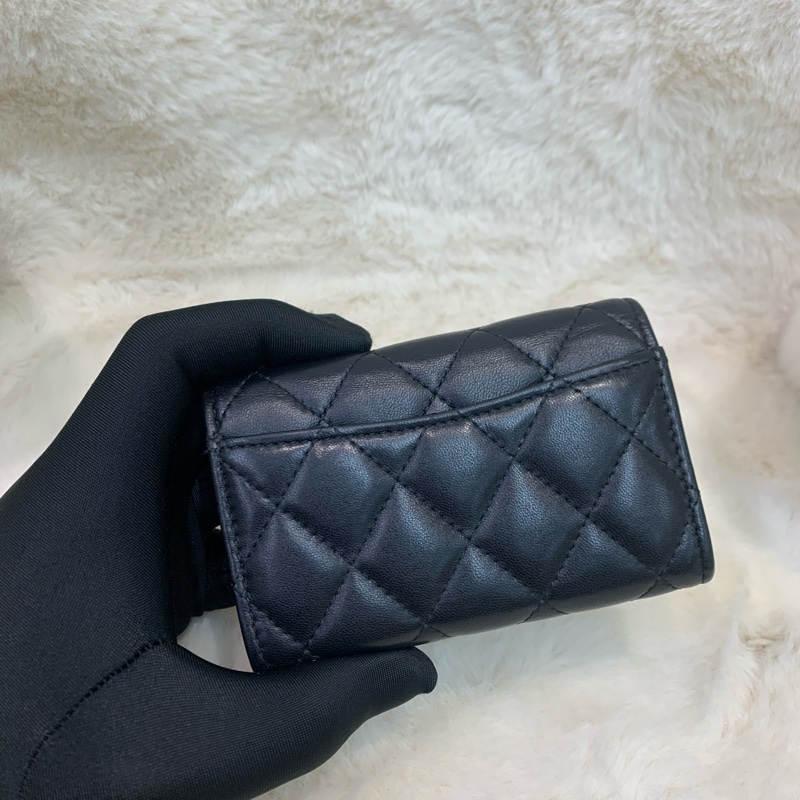 Chanel 香奈兒 黑色 經典CF 金扣 羊皮卡包-29