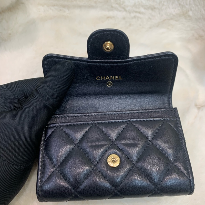 Chanel 香奈兒 黑色 經典CF 金扣 羊皮卡包-30