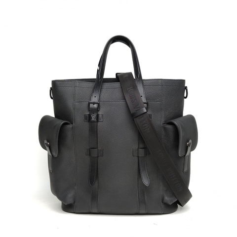 LOUIS VUITTON 黑色牛皮黑扣晶片ChristopherTote托特包