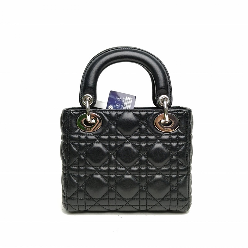 DIOR LadyDior戴妃包三格黑色羊皮銀扣2015-2