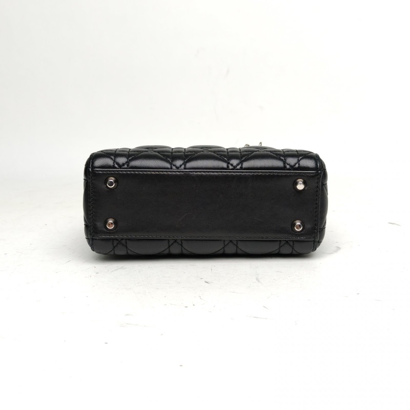 DIOR LadyDior戴妃包三格黑色羊皮銀扣2015-3