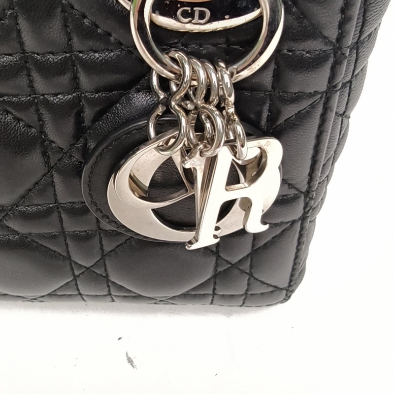 DIOR LadyDior戴妃包三格黑色羊皮銀扣2015-4
