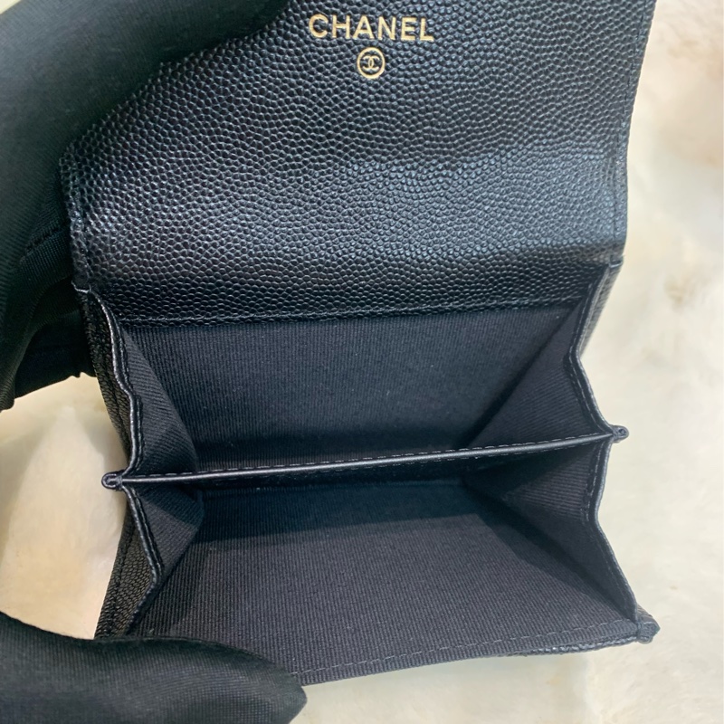 Chanel 香奈兒 黑色 荔牛 水鑽扣 中號卡包 芯片款-8