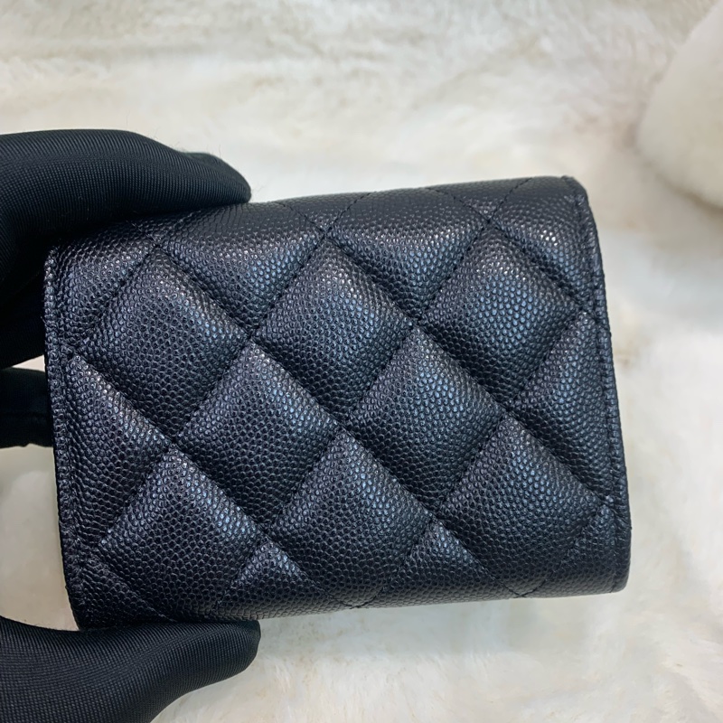 Chanel 香奈兒 黑色 荔牛 水鑽扣 中號卡包 芯片款-12