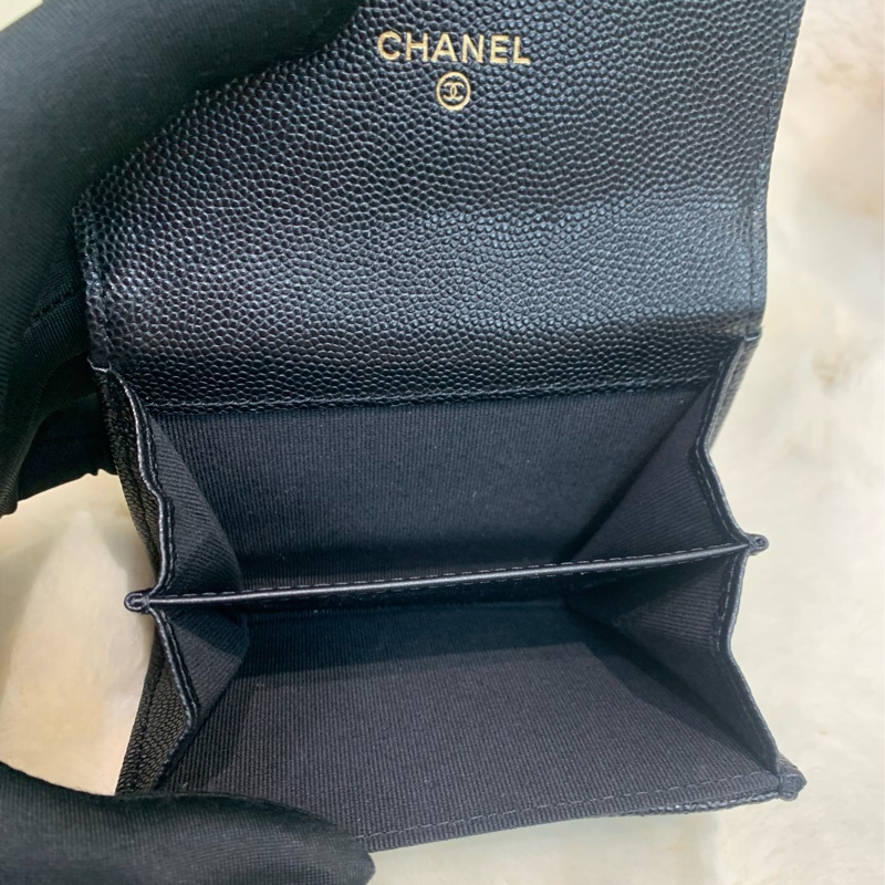 Chanel 香奈兒 黑色 荔牛 水鑽扣 中號卡包 芯片款-15