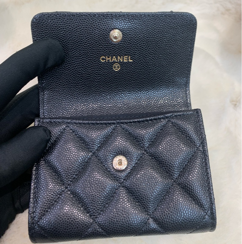 Chanel 香奈兒 黑色 荔牛 水鑽扣 中號卡包 芯片款-27